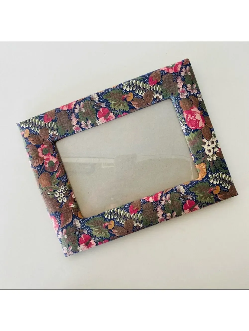 VINTAGE Blue Pink White Floral Print Fabric Handmade Photo Picture Frame Y2K 90s